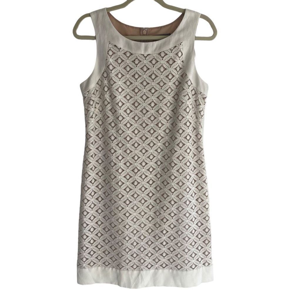 Jessica Howard White Linen Cotton Lace Sheath Dress Women’s Size 8 M Wedding